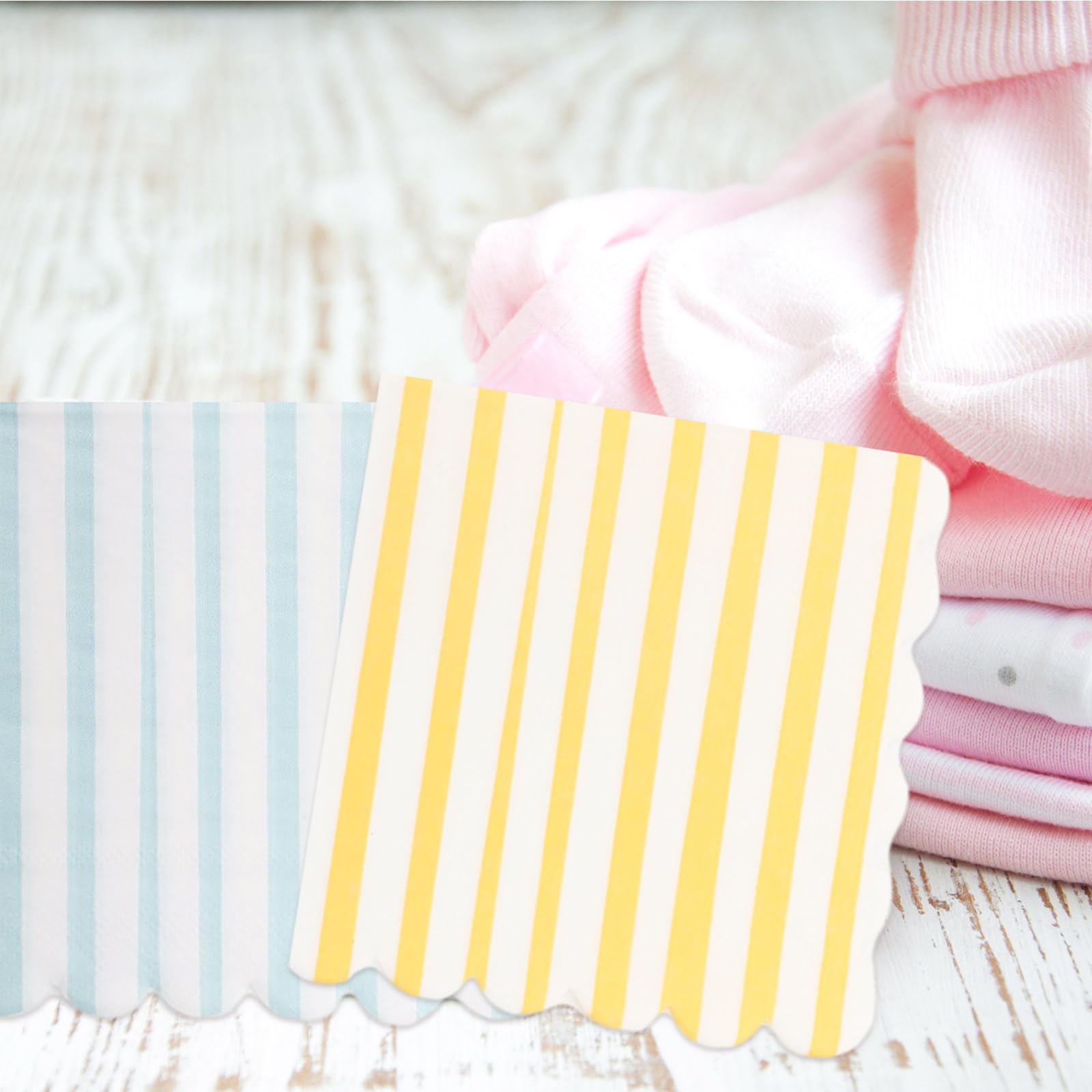 Tenceur 100 Pcs Summer Cocktail Paper Napkin Scalloped Pastel,Four Colors
