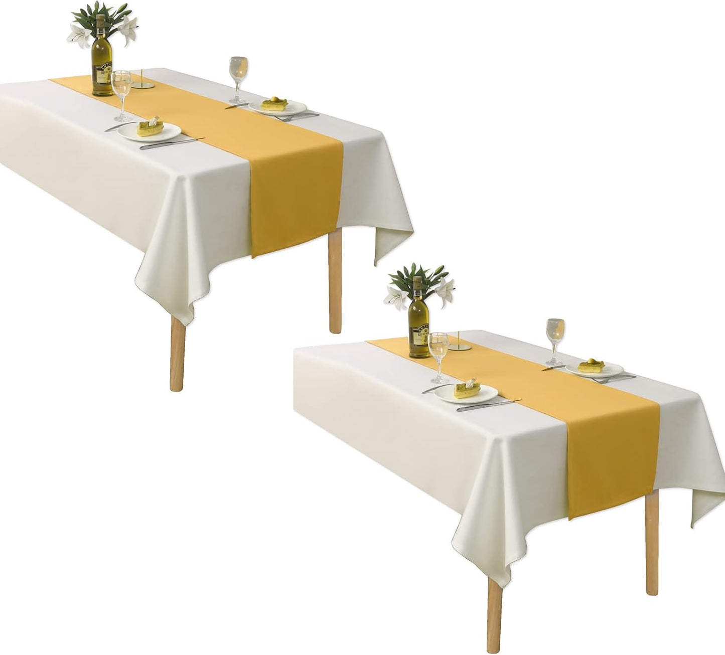 DUALIFE Table Runner Yellow 14 x 72 Inches Long Vivid Fall Yellow Table Runner for Wedding Family Dinner Outdoor Picnics Table Handmade Table Runners 14" x 72" 2 Pieces