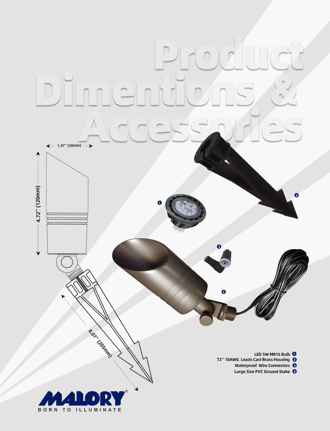 MALORY Brass Landscape Spot Lights,12V AC/DC Low Voltage LED Landscape Lighting,Waterproof Spot Up Light for Garden,Patio and Yard (S05-Bronze, 4-Pack with Bulb)