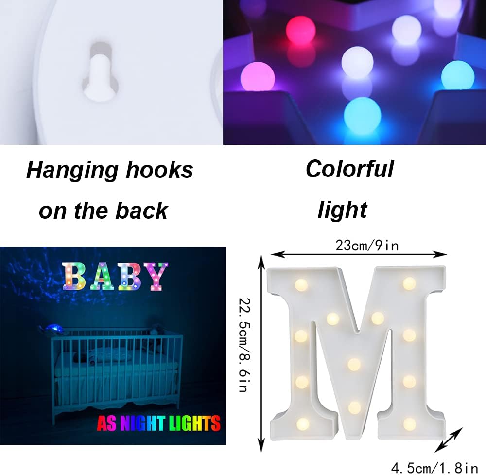 Light Up Colorful LED Marquee Letter lights, 18 Colors Changing Alphabet Letters Sign with Remote Timer for Night Light Girls Bedroom Wedding Birthday Party Lamp Christmas Home Bar Decor- Colorful M