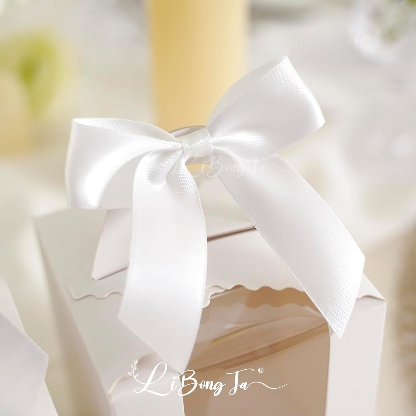 3.5" White Bow Satin Pre-Tied Bows for Gift Wrapping, Small Bows for Crafts, Premade Bows, Candy Apple Bows, Twist Tie Bows for Cake Decorating, Party Favor, Wedding Decoration-36 Counts