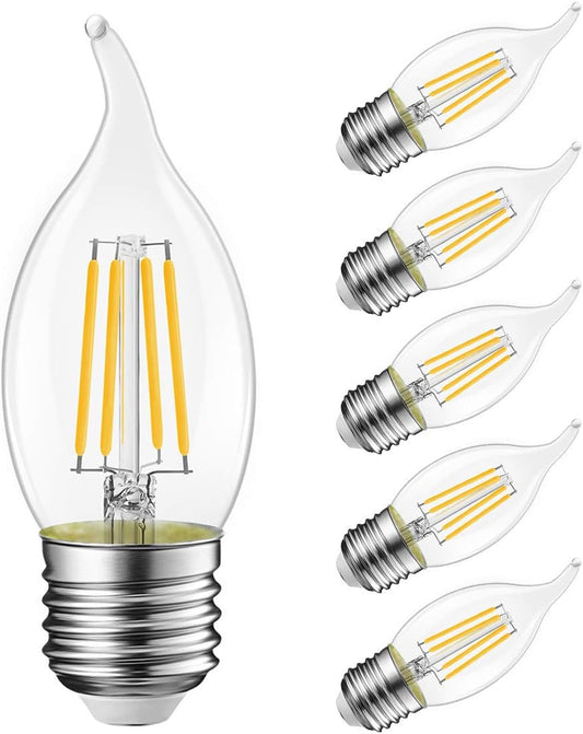 LVWIT Flame Tip LED Filament Bulb Candelabra E26 Base Dimmable 4.5W (60W Equivalent) B11 Chandelier Candle Light Bulb，2700K Warm White 6-Pack