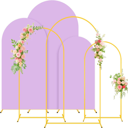 Set of 3 Arch Backdrop Stand and Wedding Arch Cover 6FT, 5FT, 4FT Stable Arches Stand Backdrop Metal Arched Frame Lavender Cover Balloon Arch Stand and Cover Set for Bridal Baby Shower Event Decor