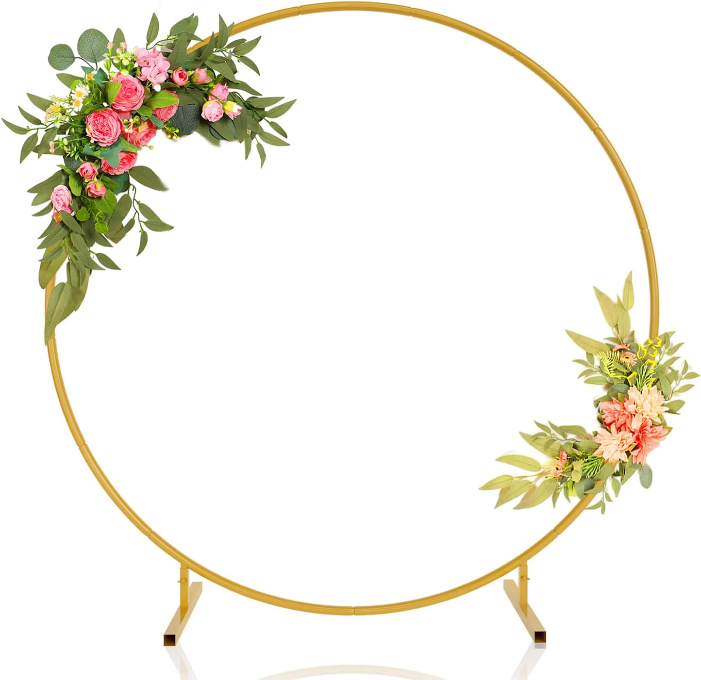7.2ft Round Backdrop Stand, Stable Balloon Arch Stand, Metal Wedding Arch Backdrop Stand Circle Backdrop Stand Frame for Wedding, Birthday Party, Baby Shower Decoration (Gold)
