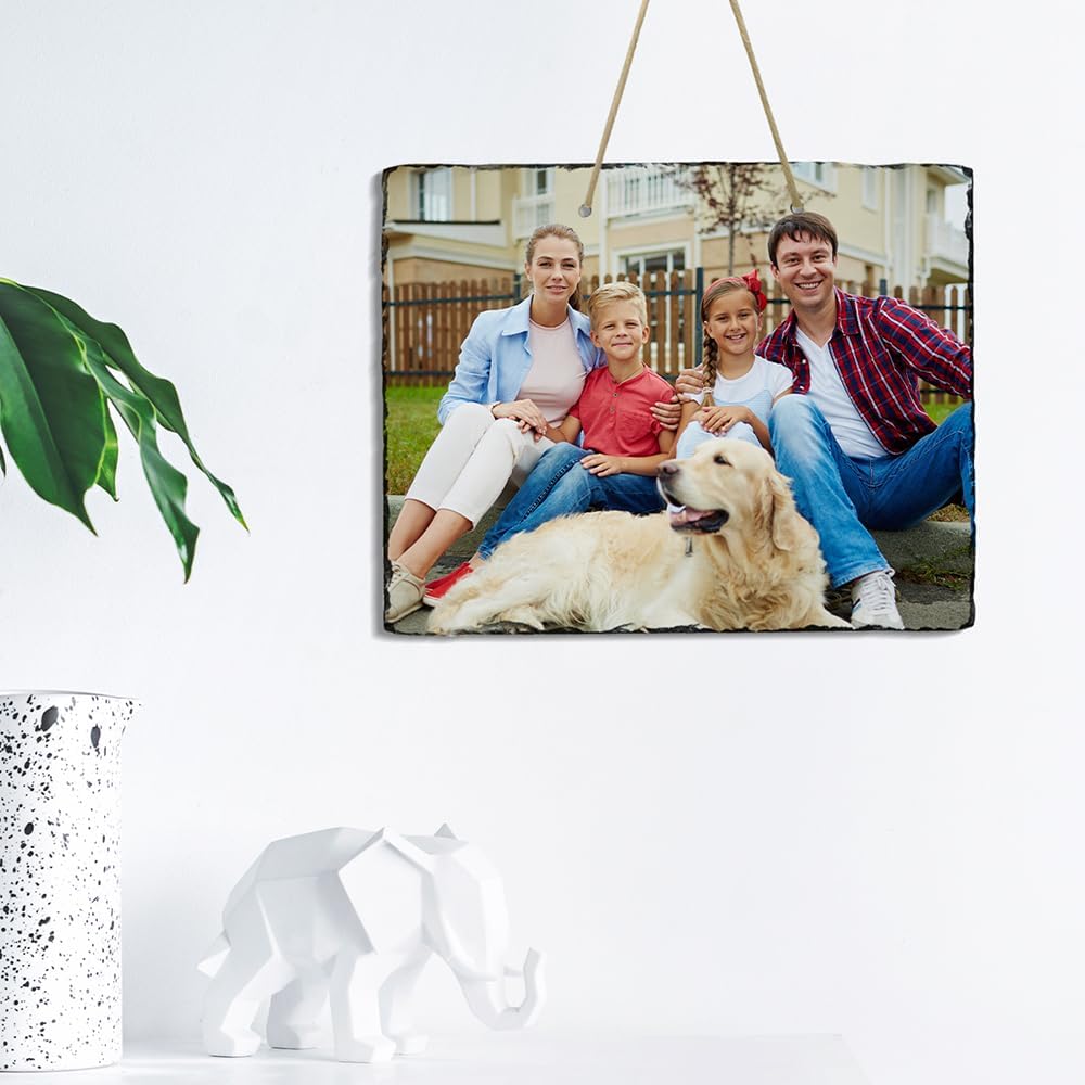 PYD Life 9 Pack Sublimation Hanging Photo Slates Rock Blanks 9.5" x 11.4" Bulk Stone Frames Wall Hanger with Rope for Home Decor, for Heat Press Transfer Printing