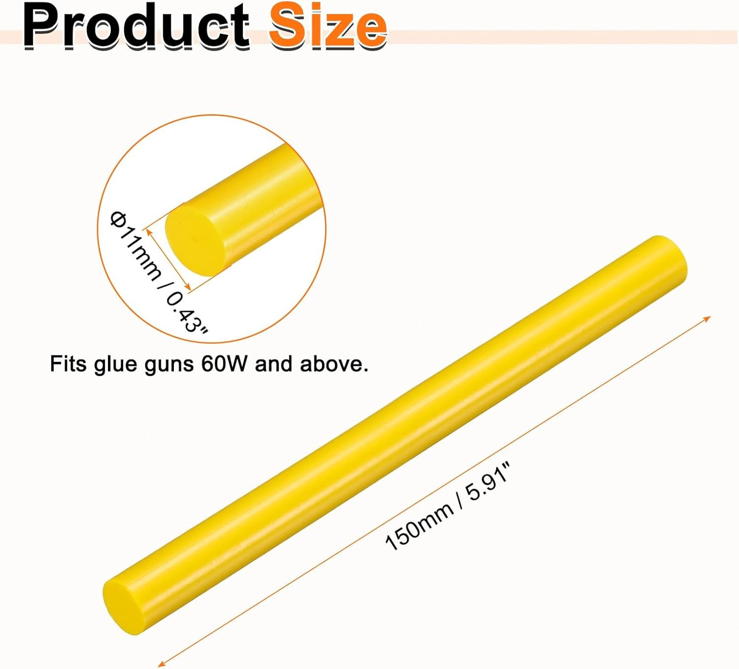 HARFINGTON 10pcs Hot Glue Sticks 0.43" Dia x 5.91" Long EVA Mini Hot Melt Adhesive Glue Stick for Hot Melt Gun Wood Plastic Glass Flowers Fabrics Foam, Yellow