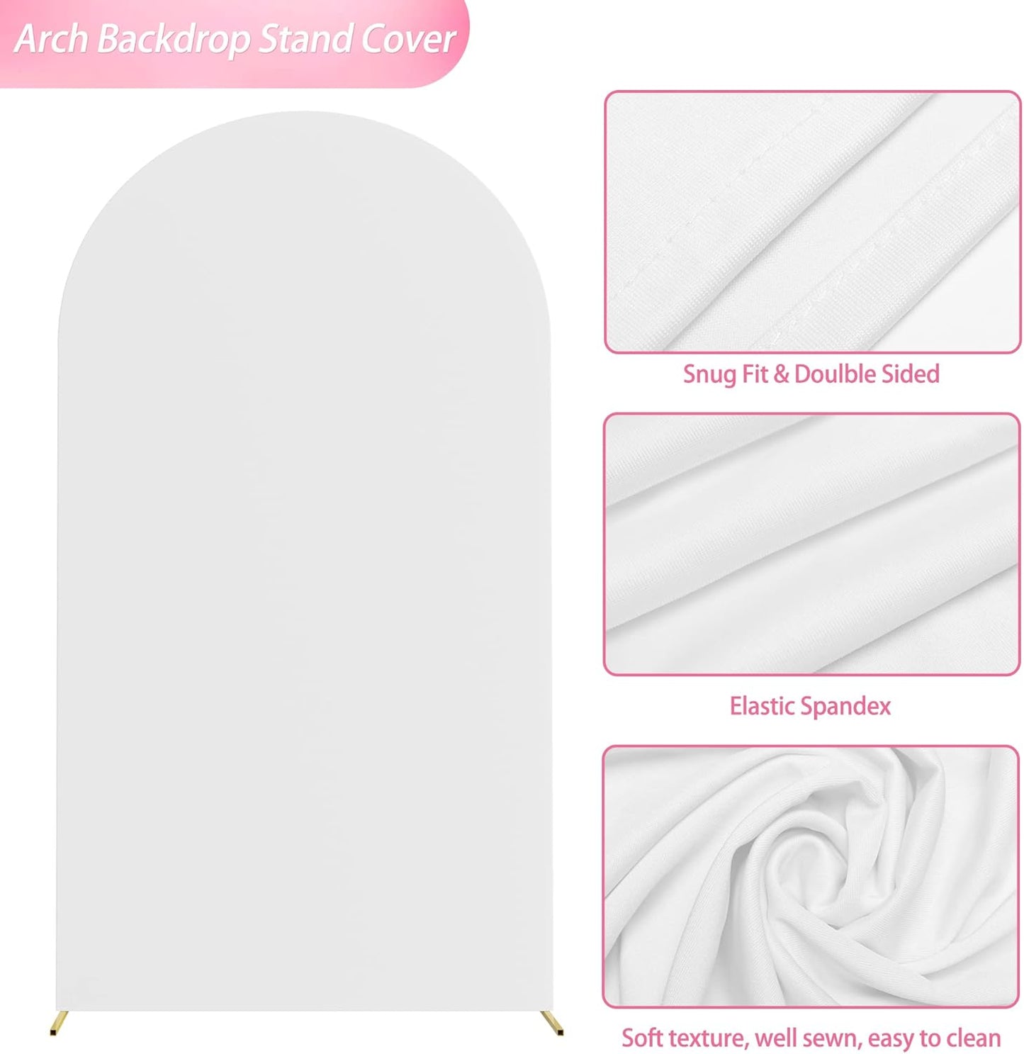 Wokceer 7.2 FT Wedding Arch Backdrop Stand and White Arch Cover, Metal Arch Stand with Arch Stand Cover for Birthday Party Wedding Ceremony Bridal Baby Shower Event Decor