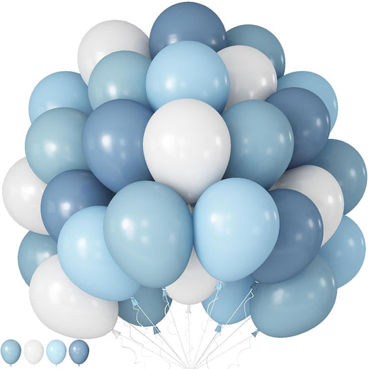 Dusty Blue Balloons, 60 Pcs 12 Inch Fog Slate Baby Blue Balloons with Matte White Latex Balloon for Baby Shower Birthday Bridal Shower Wedding Engagement Bachelorette Party Decorations Supplies