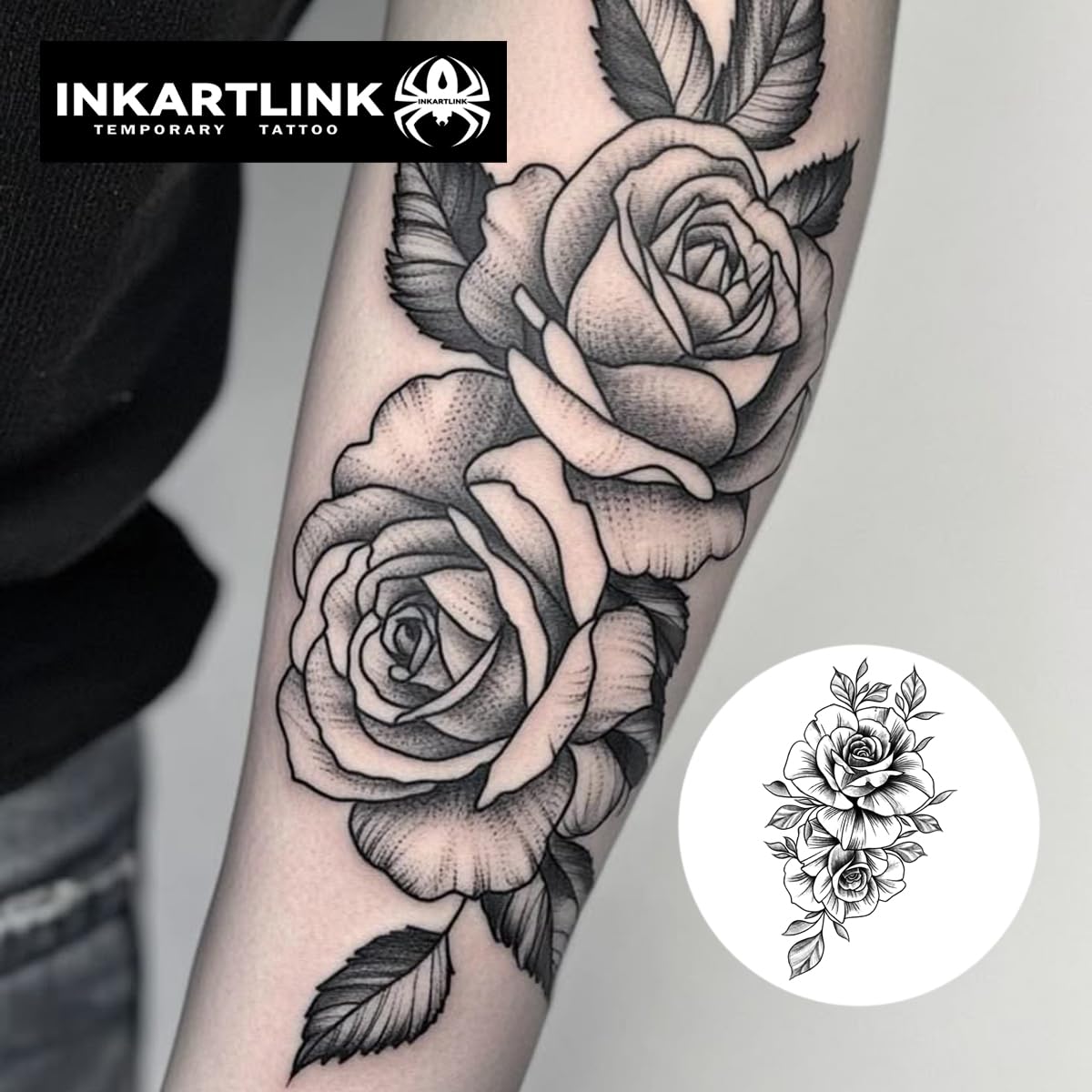 INKARTLINK Tattoo Tech, 2 Sheets Extra Large Semi Permanent Tattoo, Adult Art Design Temporary Tattoos, Lasts 1-2 Weeks, Waterproof, Realistic Look, No Adhesive, No Reflection (Flower)203
