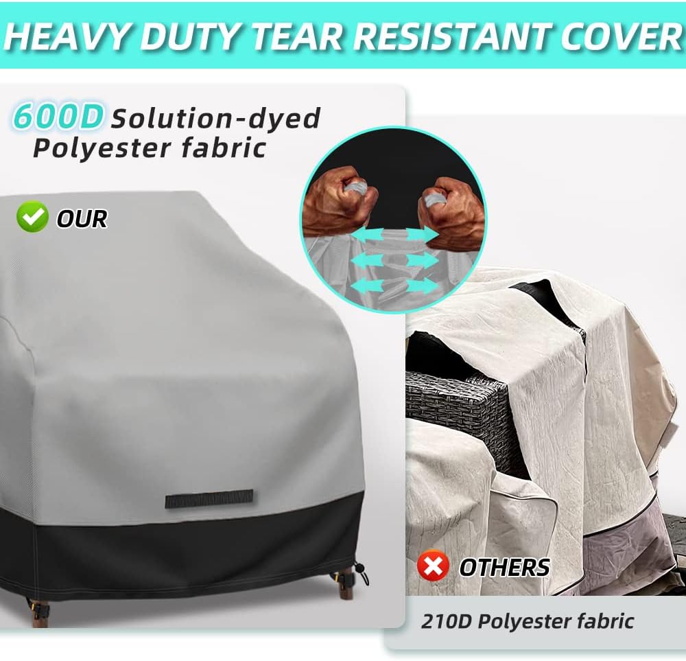 Patio Swivel Chair Cover Waterproof 2 Pack, 600D Heavy Duty Outdoor Furniture Covers for Universal Lawn/Deck/Garden/Backyard Fits up 28" W*30" D*32" H, Gray/Black