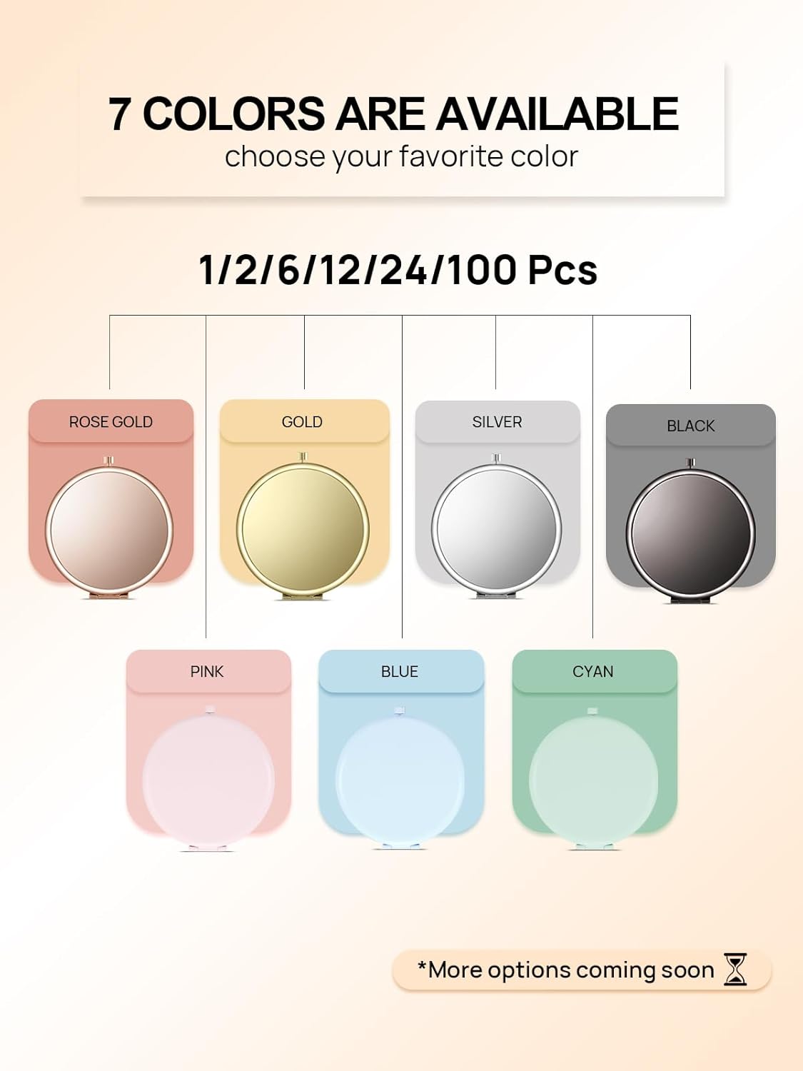 Compact Mirror Bulk, Pack of 6 Double-Sided 1X/2X Magnifying Metal Makeup Mirrors(Round, Rose Gold)