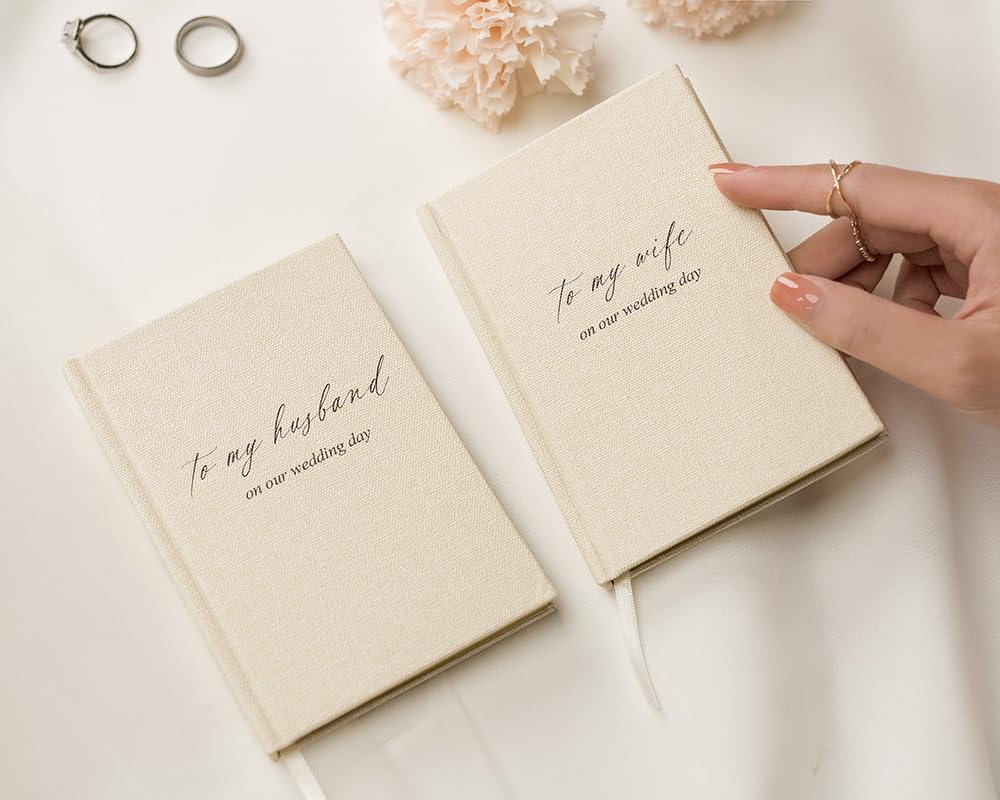 To My Wife/Husband on Our Wedding Day (Set of 2) - 5.75 x 5 Minimalist Pocket Sized Black Embossed Wedding Ceremony Vow Renewal Notebook Journal