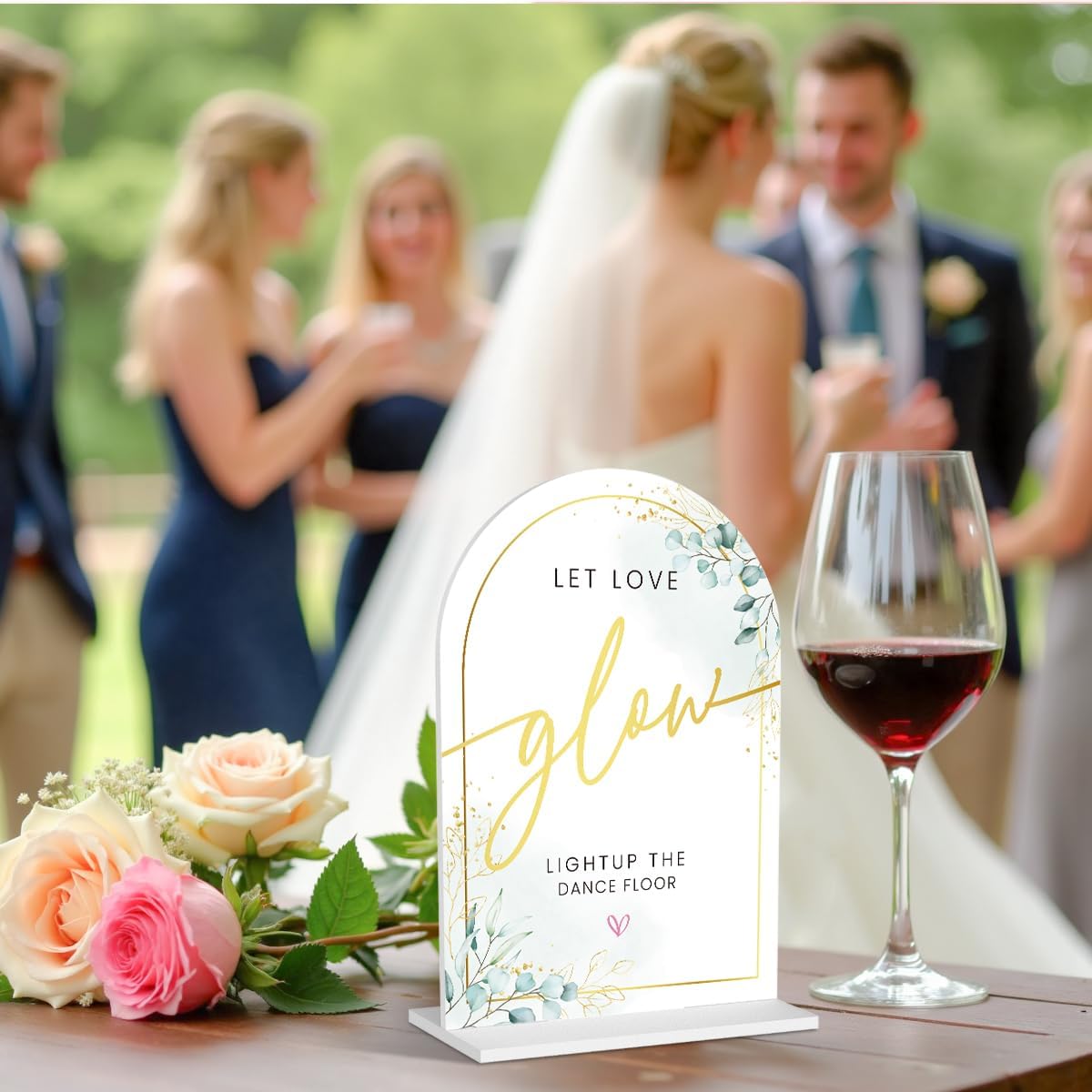 Acrylic Wedding Sign Set for Ceremony & Reception - 5x7 Inch White Guest Book, Let Love Glow Lightup The Dance Floor - Wedding Decor Bundle