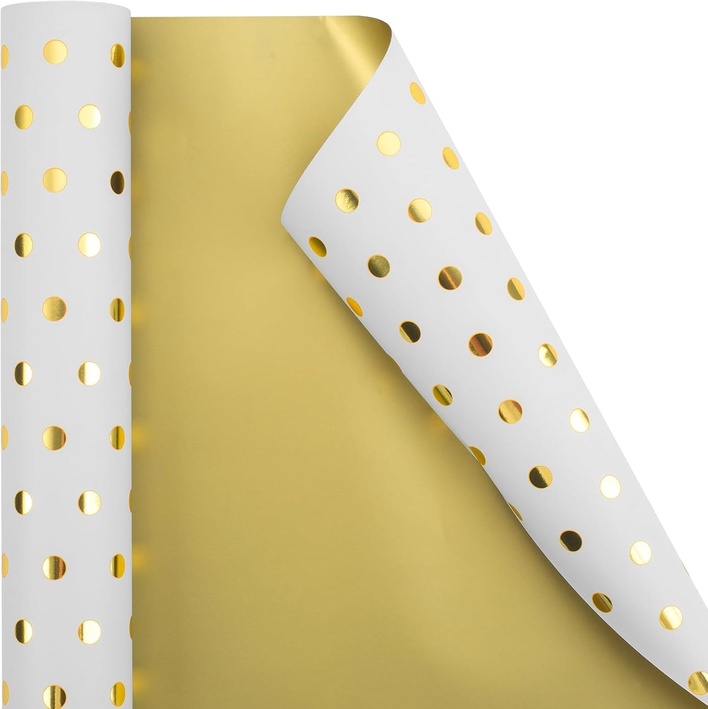 Flyhill Reversible Wrapping Paper-Mini Roll,Gold Foil and Polka Dot Design for Birthday,Holiday,Party,Baby Shower (17 Inch X 32.8 Feet)