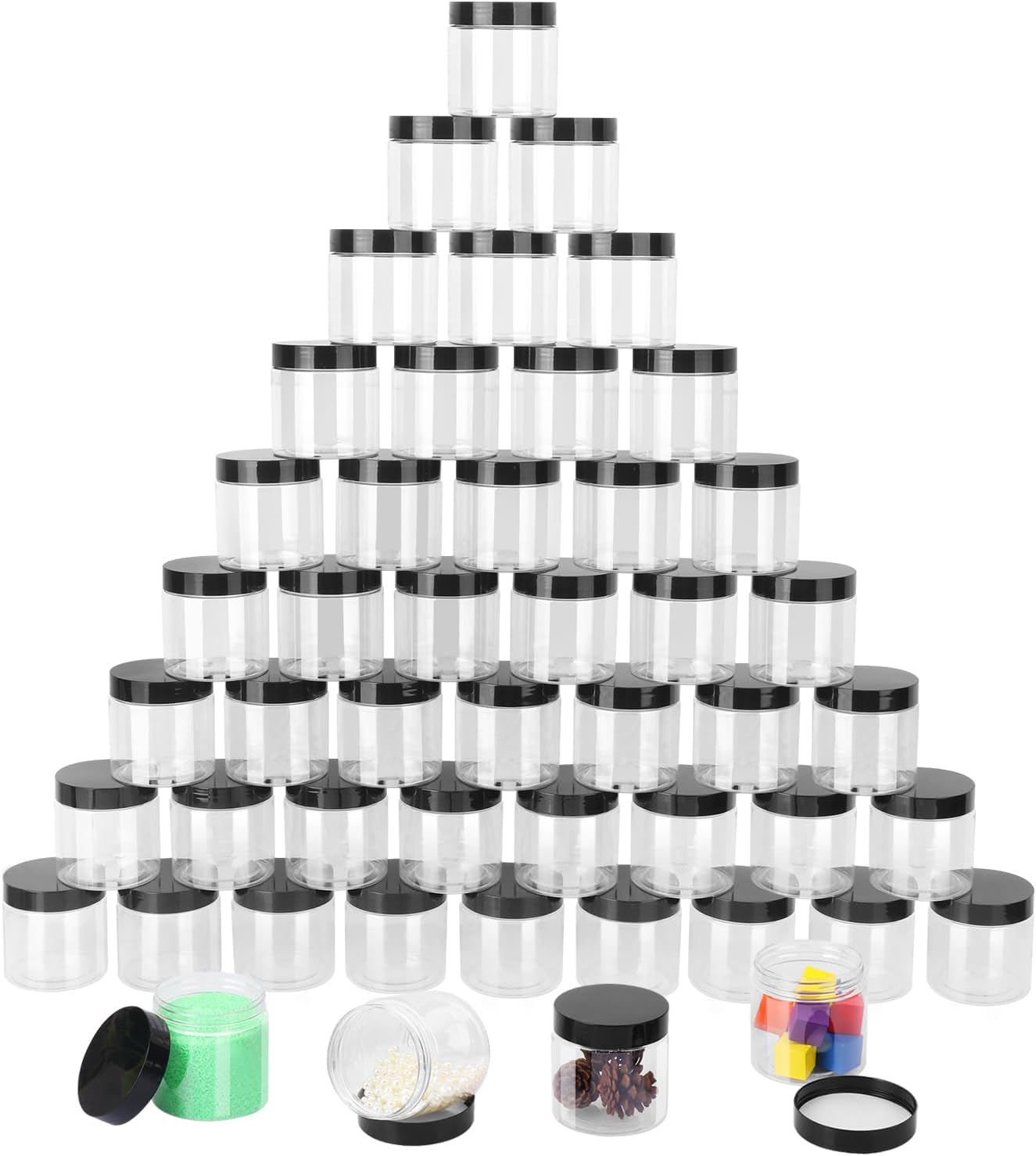 48 Packs 6 OZ Transparent Plastic Jars with black Lids, Body Butter Containers, Cosmetic Containers jars for Kitchen Ingredients, beads, sequins, Lotion, Cream, DIY Crafts and More by KUKLIPJIM.