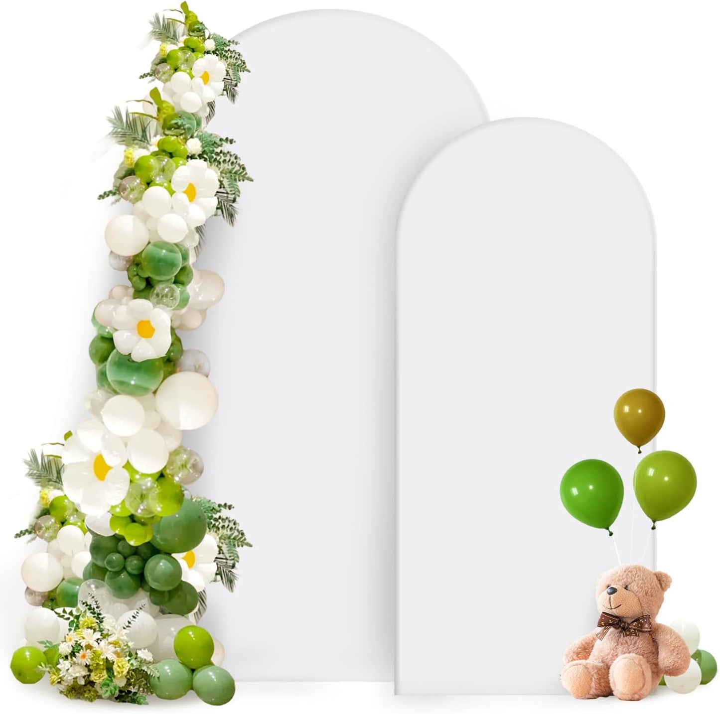 Hemmotop White Arch Backdrop Cover Set 7.2 ft, 6 ft, 2 Sided Stretchy Spandex Fitted Balloon Arch Stand Backdrop for Wedding, Birthday Party, Baby Shower