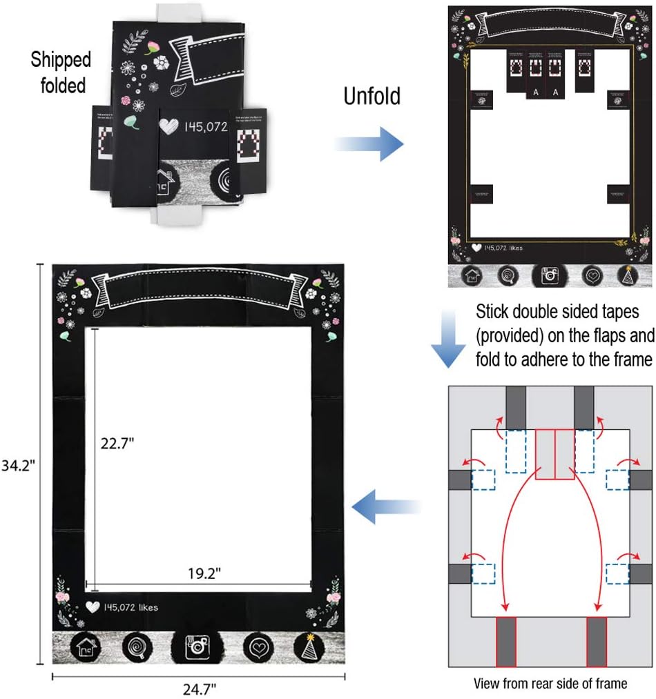 Insta-Themed Social Media Party Photo Booth Selfie Frame with Emoji & Speech Bubble Props. Great as Vintage Background Photography for Birthday, Anniversary, Wedding Event Decoration