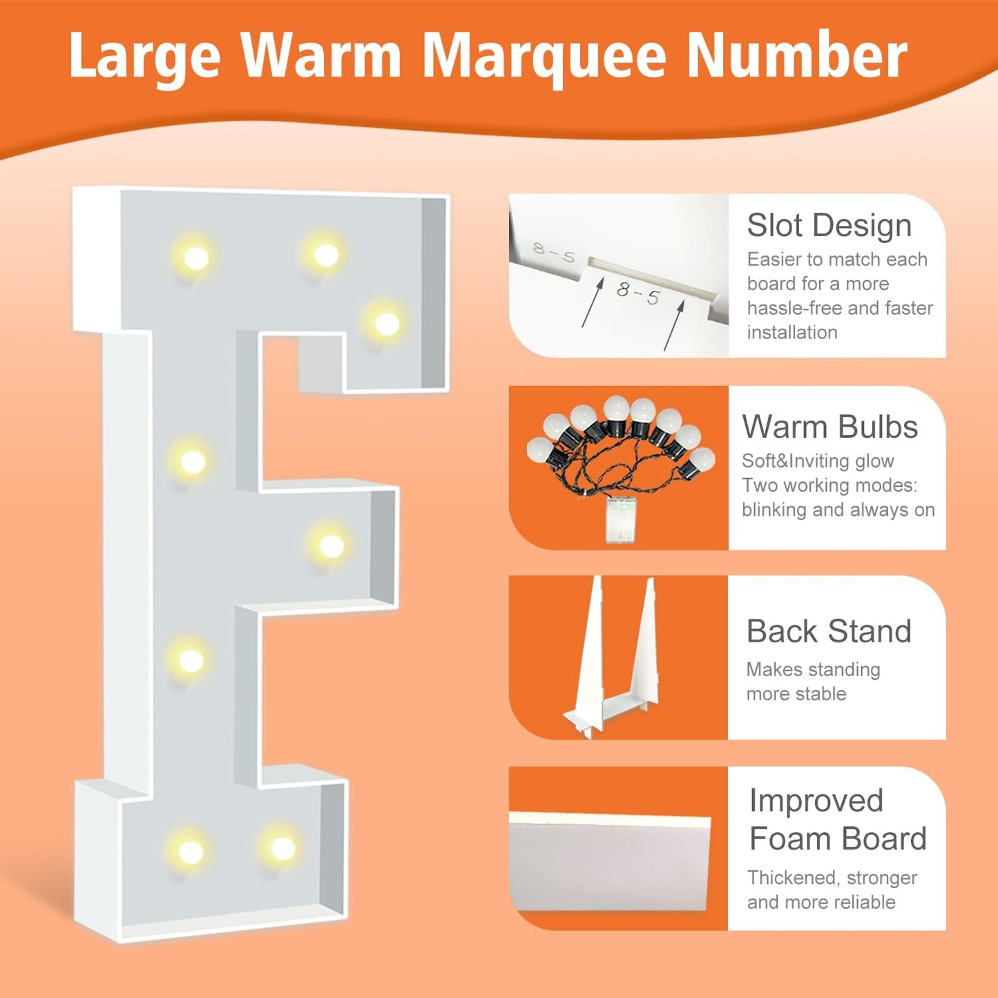 3FT Marquee Light Up Letters F, Large 3 feet Tall Cardboard Letters Lights for for Birthday Party Decorations, Anniversary Decor, Baby Shower, Weeding Room Decor, Assembly Required