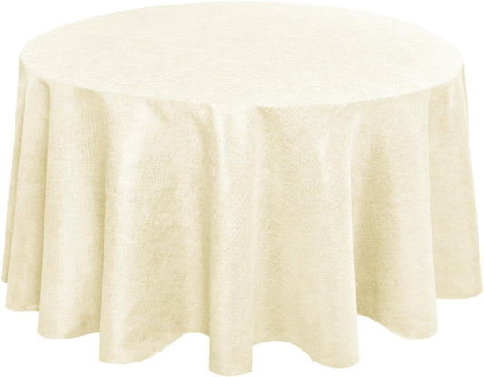 Hiasan Linen Tablecloth 108 Inch Round - Wrinkle and Stain Resistant Washable Polyester Fabric Table Cloth for Dining Room Kitchen Party, Champagne