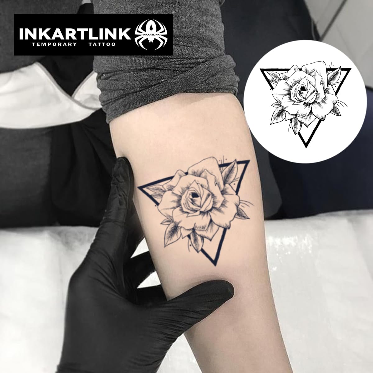 INKARTLINK Tattoo Tech, 2 Sheets Medium Semi Permanent Tattoo, Temporary Tattoos, Last 1-2 Weeks, Waterproof, Realistic Look, No Adhesive, No Reflection （Flower INK Design)