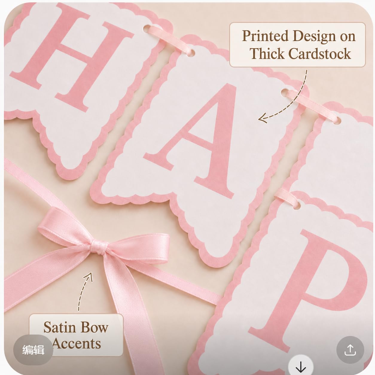 Pink Happy Birthday Banner with Satin Bows, Coquette Bow Birthday Decor