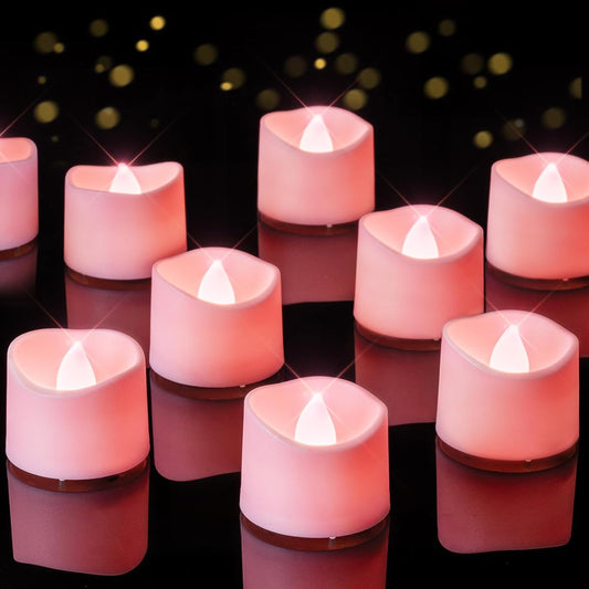 Homemory Pink Tea Lights Candles Battery Operated, 200+Hour Flameless Flickering Fake Electric LED Colored Tealights Candles for Romantic Wedding Decor, Baby Showers, Proposal, Valentine's, 24-Pack