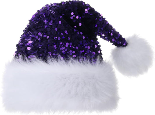 Personalized Sequin Santa Hat for Adults, Red Glitter Christmas Party Hat, Xmas Halloween New Year Holiday Headwear