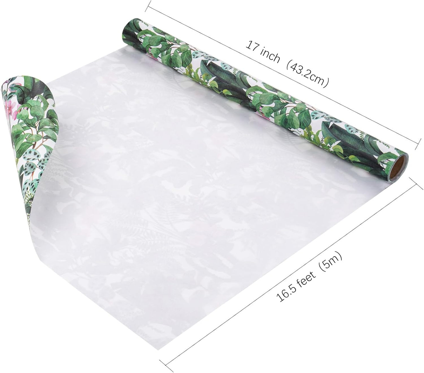 WRAPAHOLIC Kraft Wrapping Paper - Mini Roll - 17 Inch x 16.5 Feet - Green Plant Wrapping Paper for Wedding, Birthday, Bridal Shower, Tea Party, Drawer Liners, Home Closet Shelves