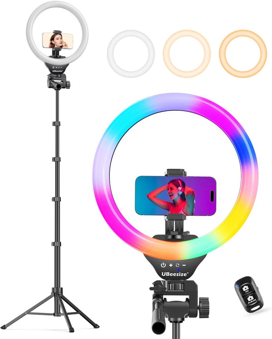UBeesize 12'' RGB Selfie Ring Light with 62’’ Tripod Stand for Video Recording＆Live Streaming(YouTube, Instagram, TIK Tok), Compatible with Phones, Cameras and Webcams