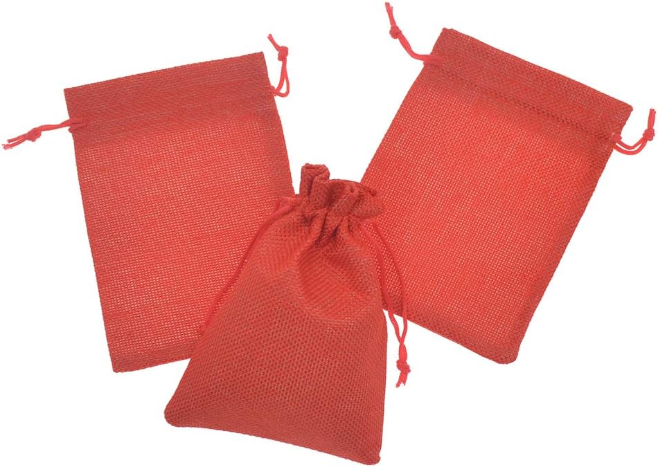 20pcs Burlap Gift Bags 5x7, Red Linen Drawstring Bags Christmas Wedding Party Favor Bags Jewelry Candy Pouches