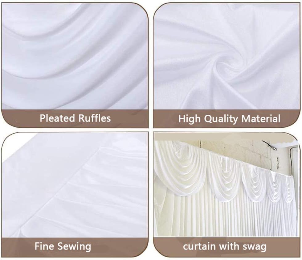 MYOYAY Luxury Ice Silk Backdrop Curtains 10x10ft Wedding Stage Backdrop Drapes Silk Fabric Curtain Panels for Wedding Ceremony Party Event Birthday Home Window Decorations White
