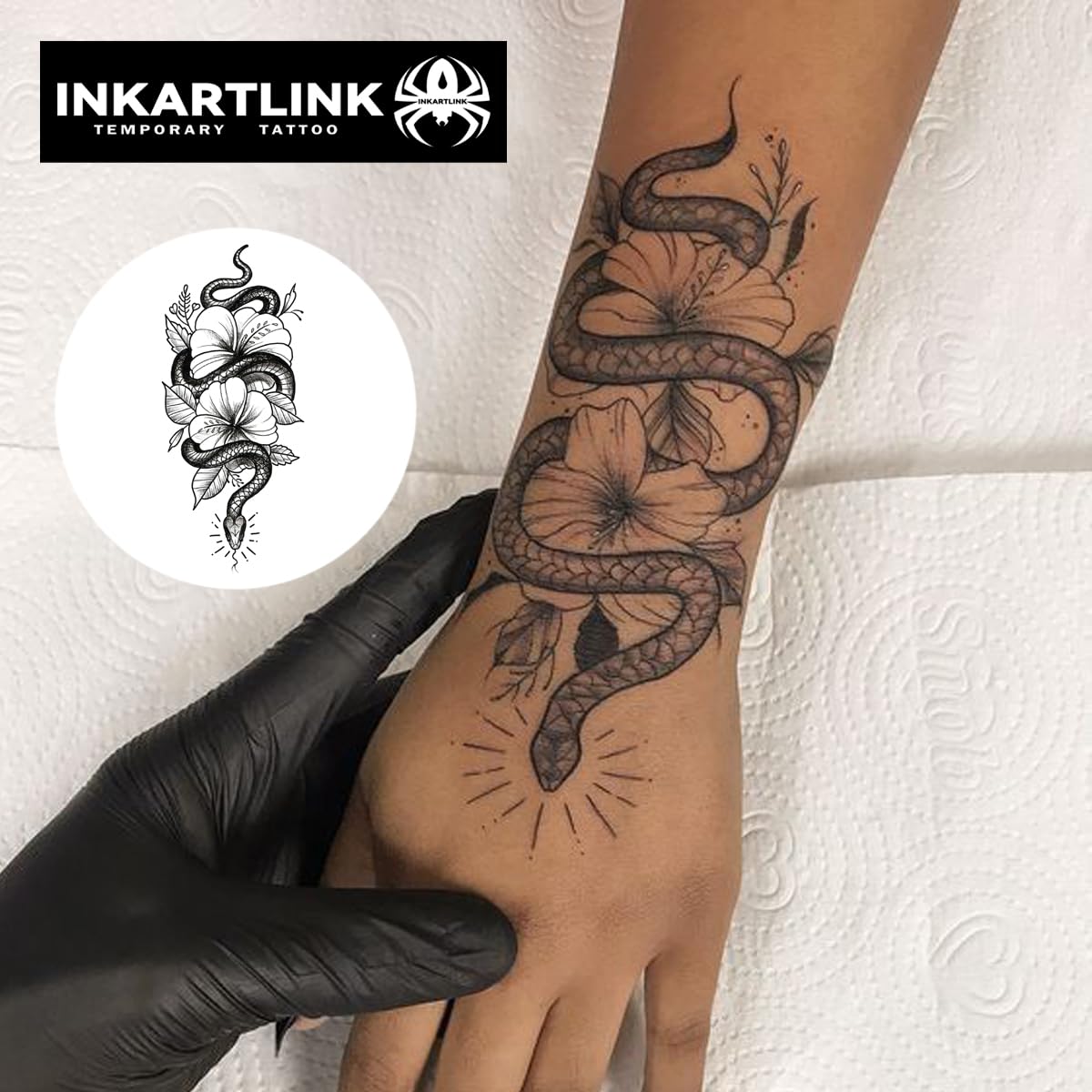 INKARTLINK Tattoo Tech, 2 Sheets Large Semi Permanent Tattoo, Temporary Tattoos, Last 1-2 Weeks, Waterproof, Realistic Look, No Adhesive, No Reflection （Flower Design)210