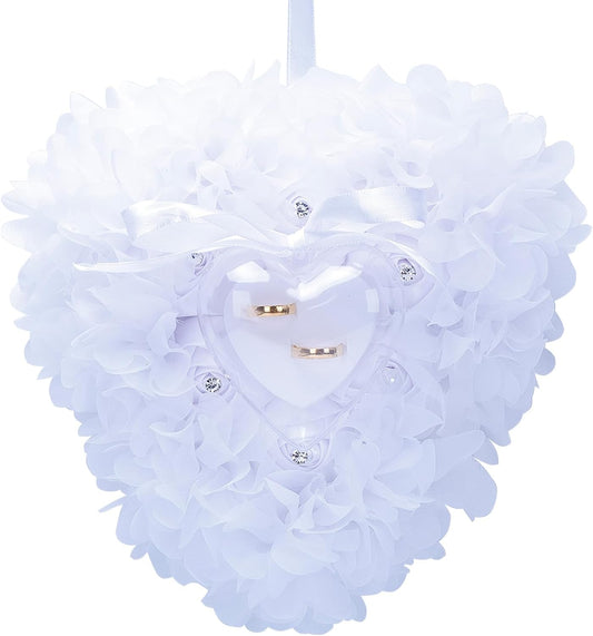 Ring Pillow is Designed with White Roses, Mozambique Diamond and Flowers. It is A Ring Bearer That Comes with A Gift Box. It is Suitable for Weddings and Ring Collections (Diamond White)
