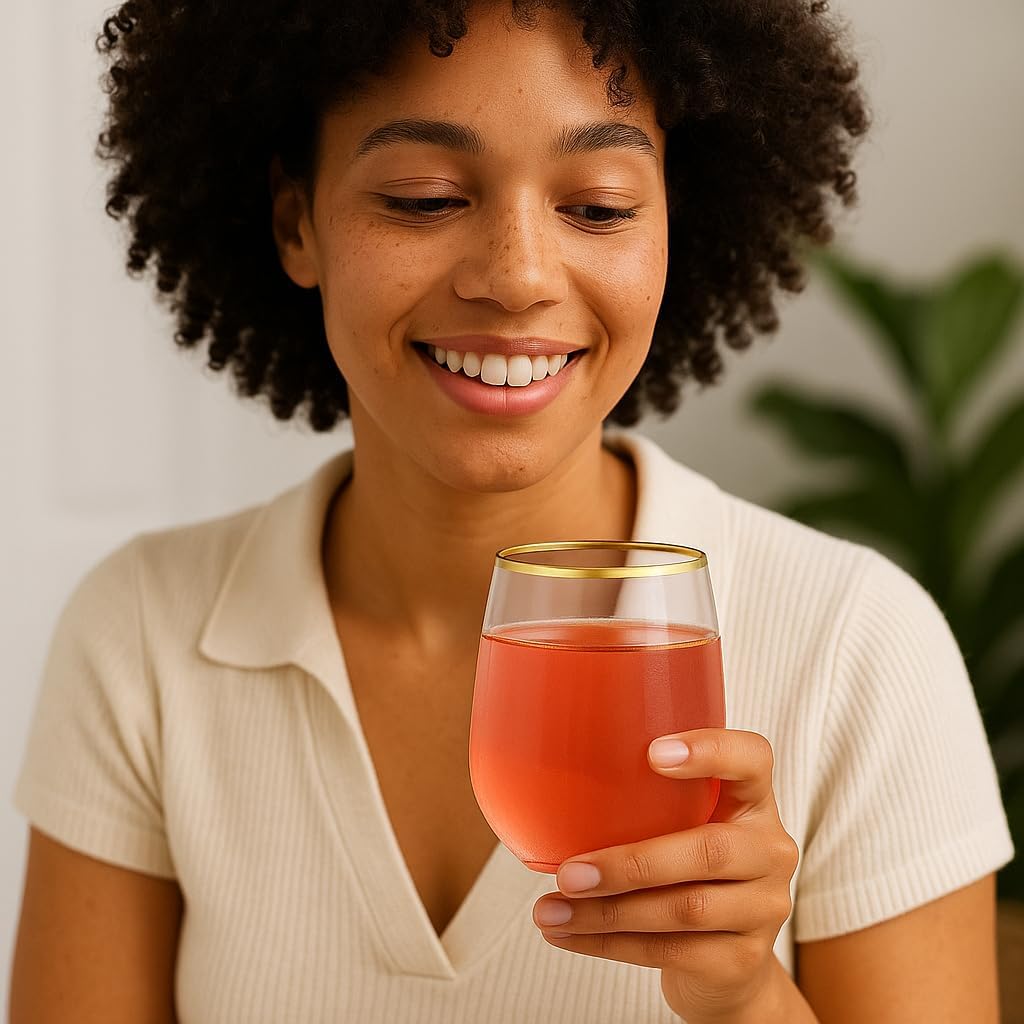 40 count Unbreakable Stemless Plastic Wine Champagne Whiskey Glasses Elegant Durable Disposable Indoor Outdoor Ideal for Home, Office, Bars, Wedding, 12 Ounce Cups (Pink Matte Gold)