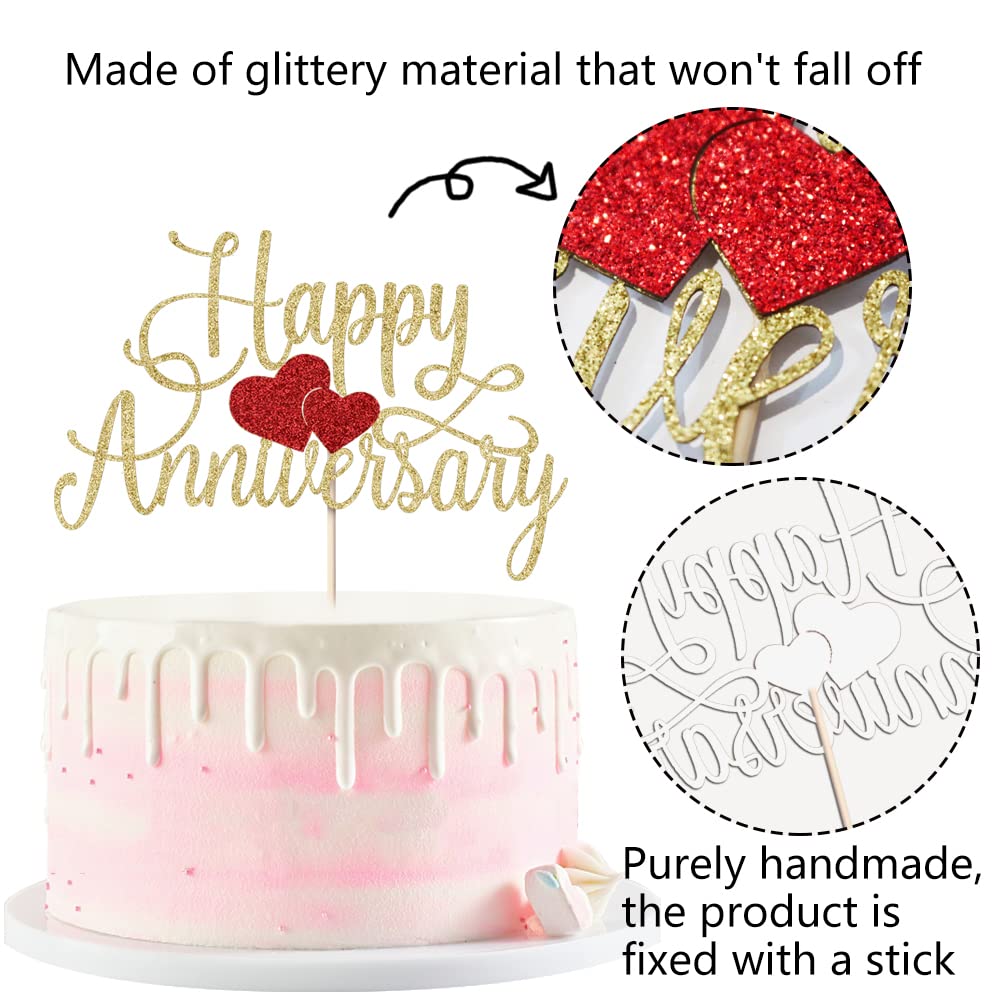 Kaoenla Gold Glitter Happy Anniversary Cake Topper