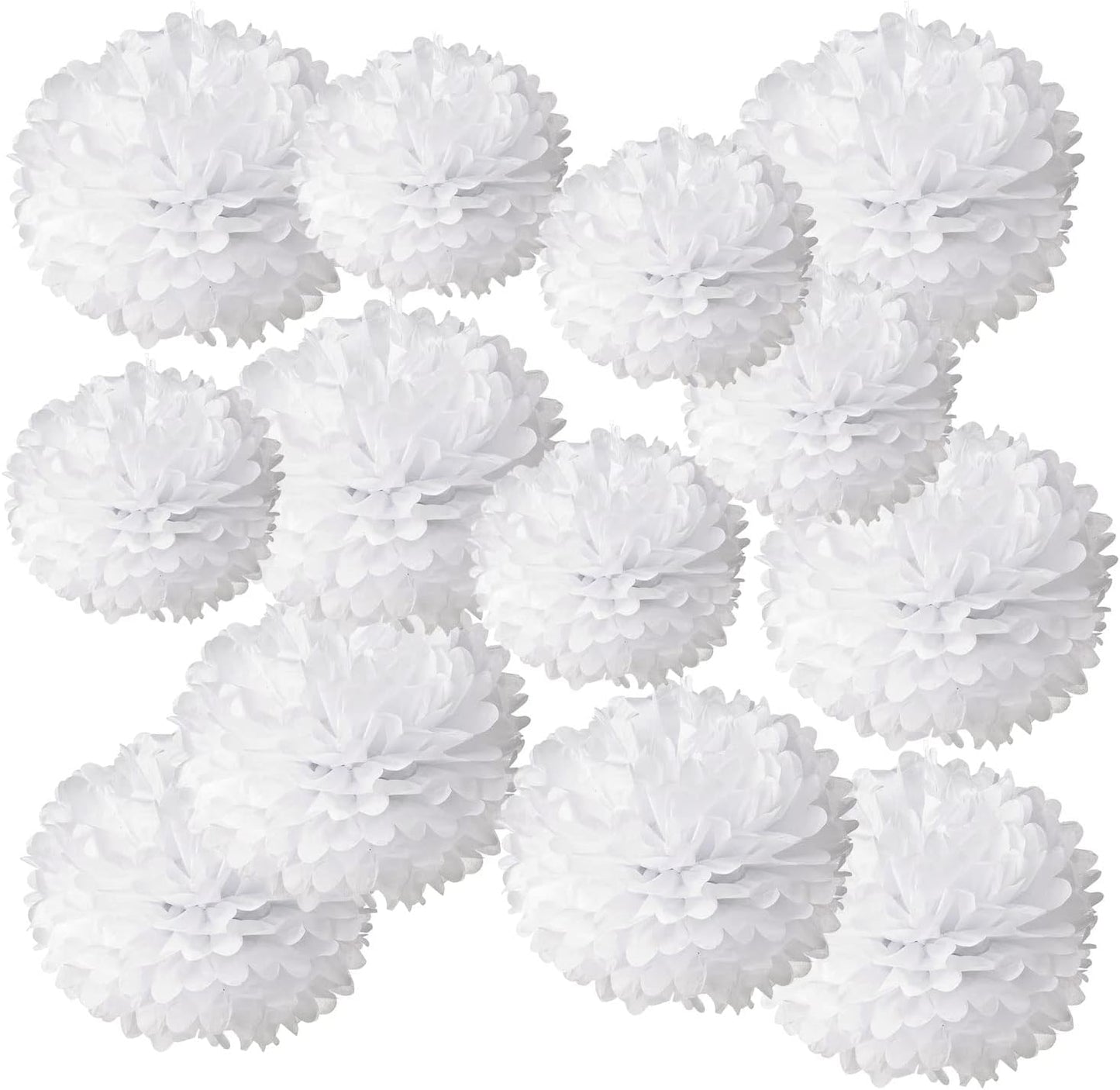 White Paper Pom Poms - Party Tissue Paper Flowers Balls - Party Hanging Decoration Supplies - Size of 10inch, 12inch, Great for Wedding, Birthday, Any Parties and Events (12 PCS)
