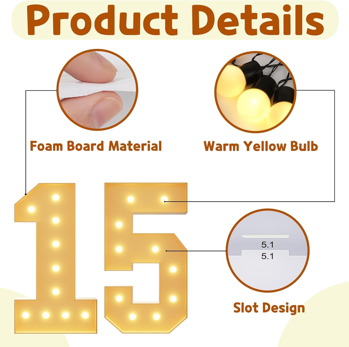 imprsv 4FT Light Up Numbers, Marquee Numbers 15th Birthday Decorations for Girls Boys, Large Light Up 15th Birthday Women Foam Board Anniversary Party Decorations Arch Kit (DIY)