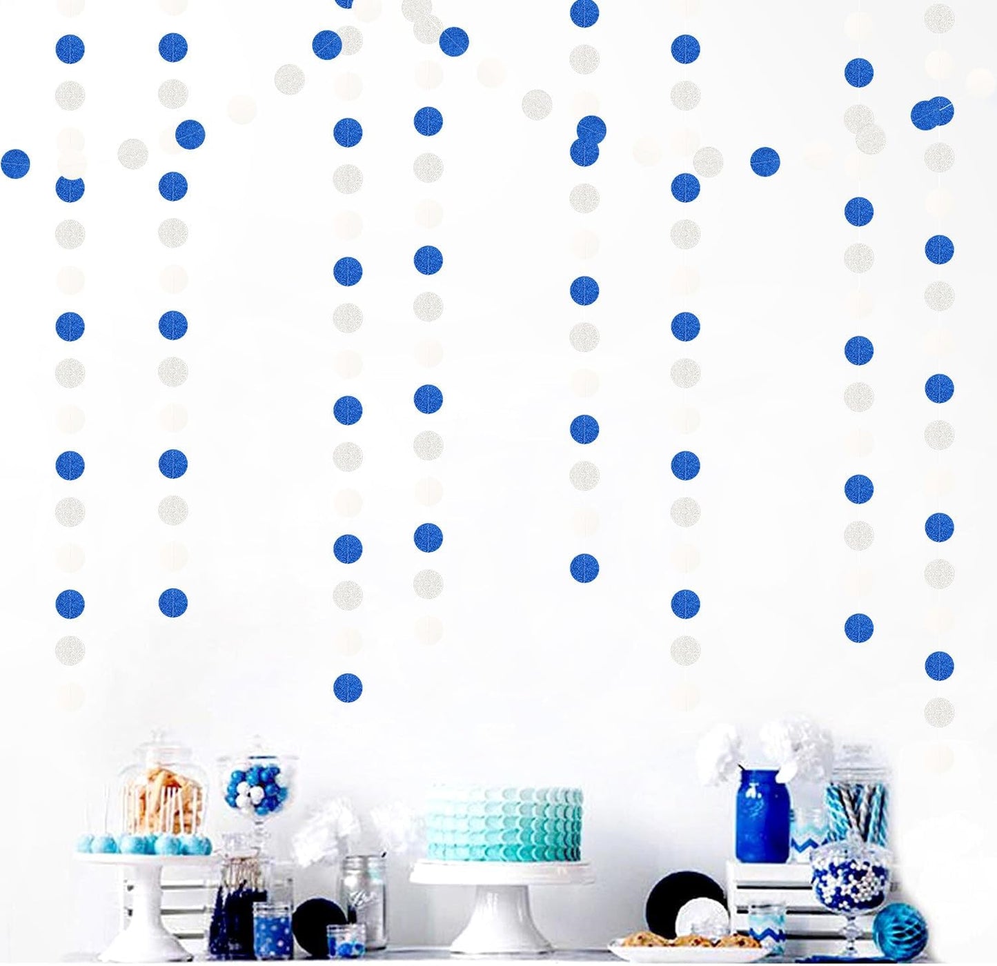 Navy-Blue White-Silver Birthday Party-Decorations Streamers - 52FT Graduation Hanging Paper Garland Banner,Baby Bridal Shower Wedding Engagement Bachelorette Supplies Backdrop Decor Hugtmr