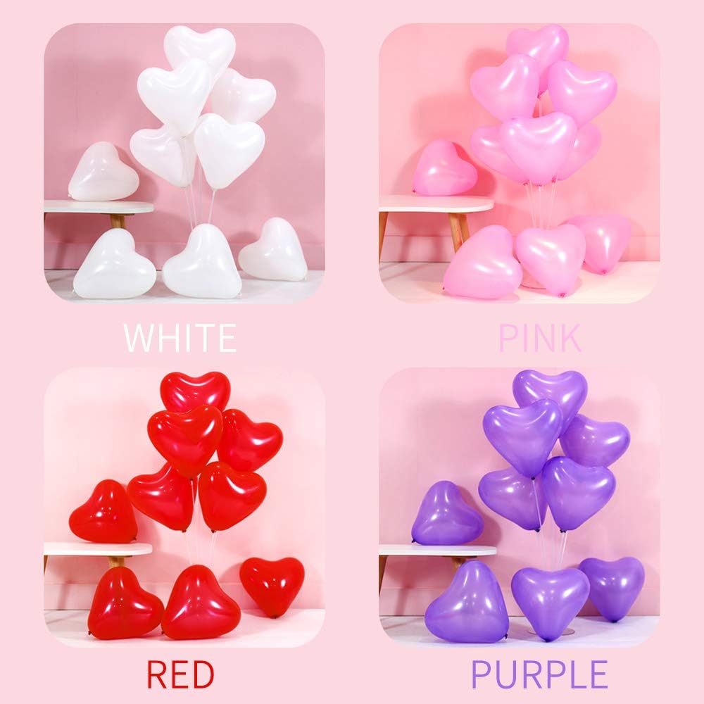 100 6-inch White Color Heart shaped Latex Balloons for Valentines Day,Propose Marriage,Wedding Party.