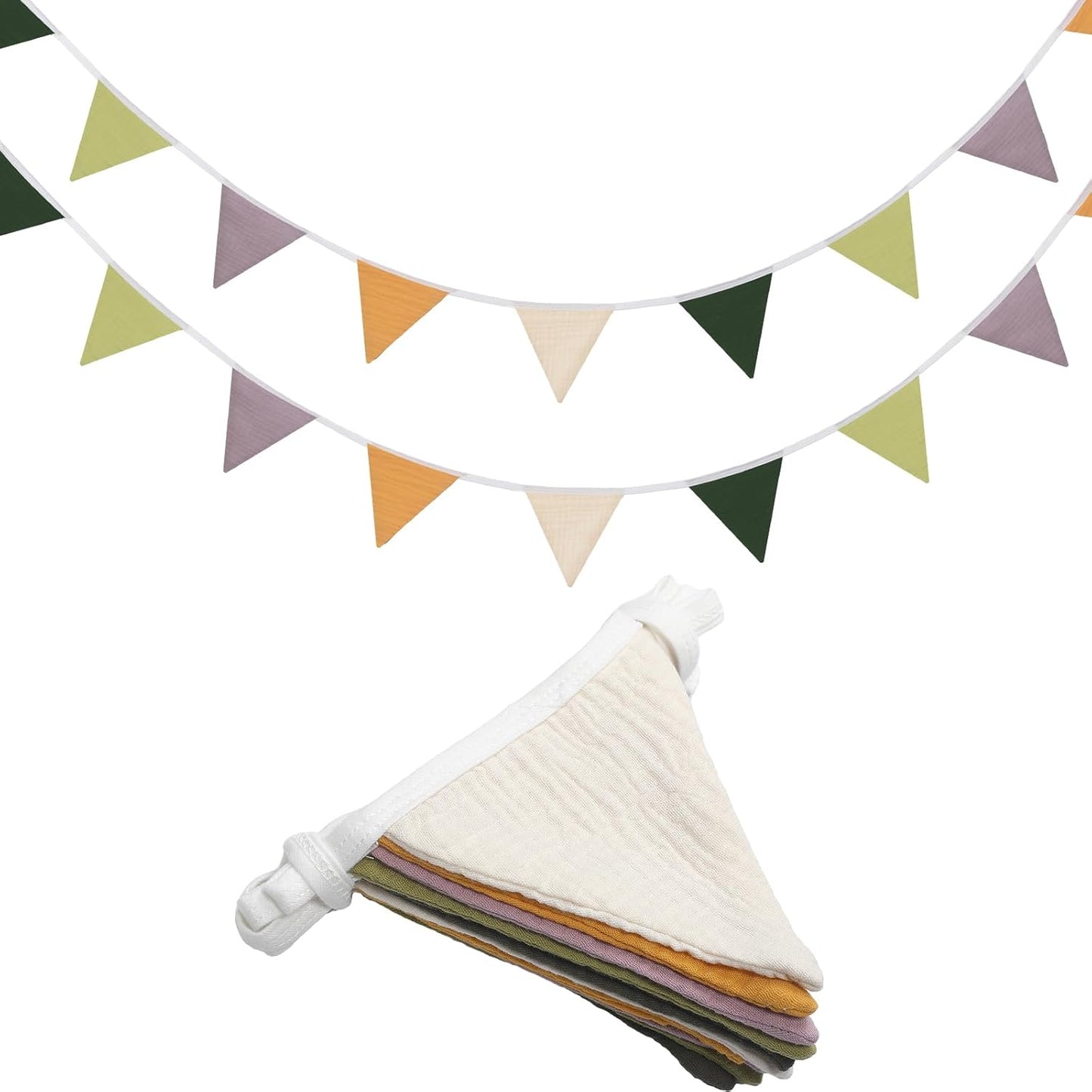 Oudain 15.5 ft Pennant Banner Flags, 2 Pcs Nursery Garland Triangle Bunting Flag Baby Banner for Nursery Decor Baby Birthday Boho Wedding Shower Party Event, Each 7.75 ft(Green Color)