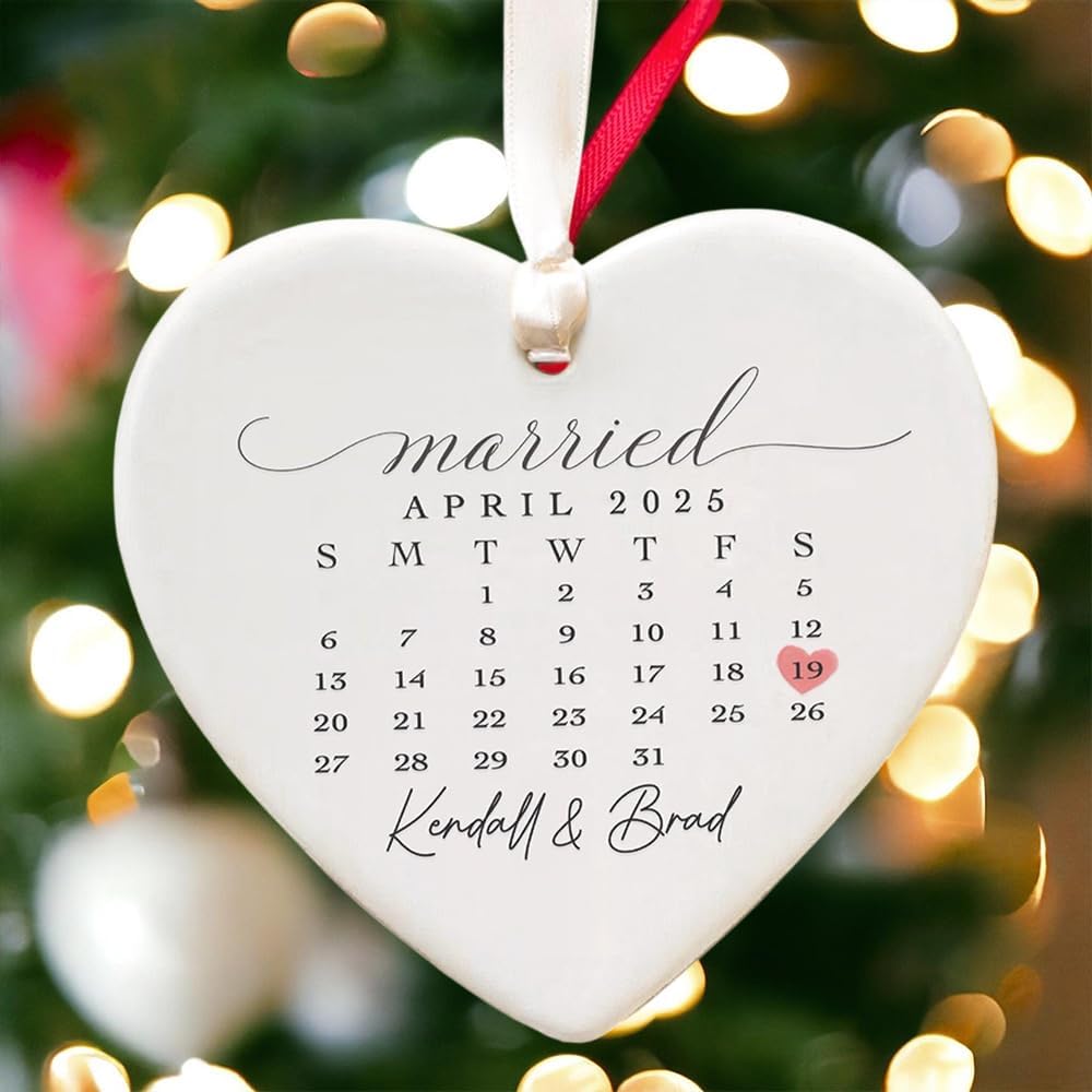 GABITA Personalized First Christmas Married Keepsake, First Christmas Married Ornament 2025, Decorations for New Couple, Married Ornament Calendar Gift 5