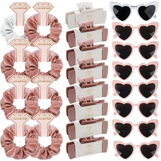 Bridesmaid Scrunchies Proposal Gifts 4.1inch square Hair Claws Bachelorette Hair Clip heart sunglasses Girls gift for Wedding Party Favors (White&Rose Gold)