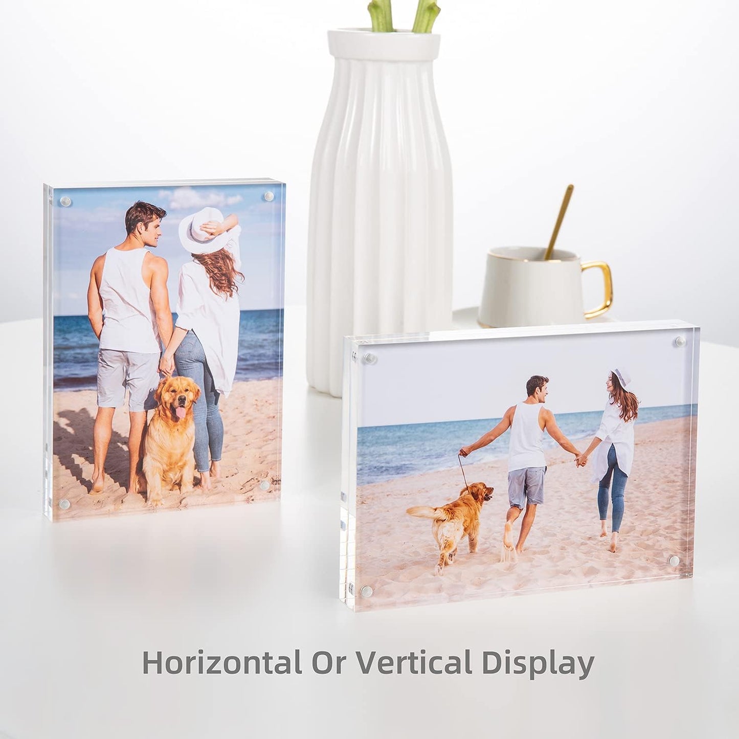Acrylic Picture Frame, Clear Freestanding Double Sided 20mm Thickness Frameless Magnetic Photo Frames Desktop Display with Gift Box Package (4x6 6 pack)