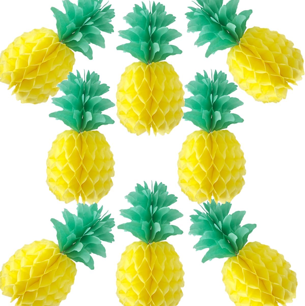 10inch Paper Pineapple Honeycomb Decorations 8pcs Tissue Party Pineapple Centerpieces Hanging Pineapple for Table Decor for Summer Tropical Hawaiian Beach Decor
