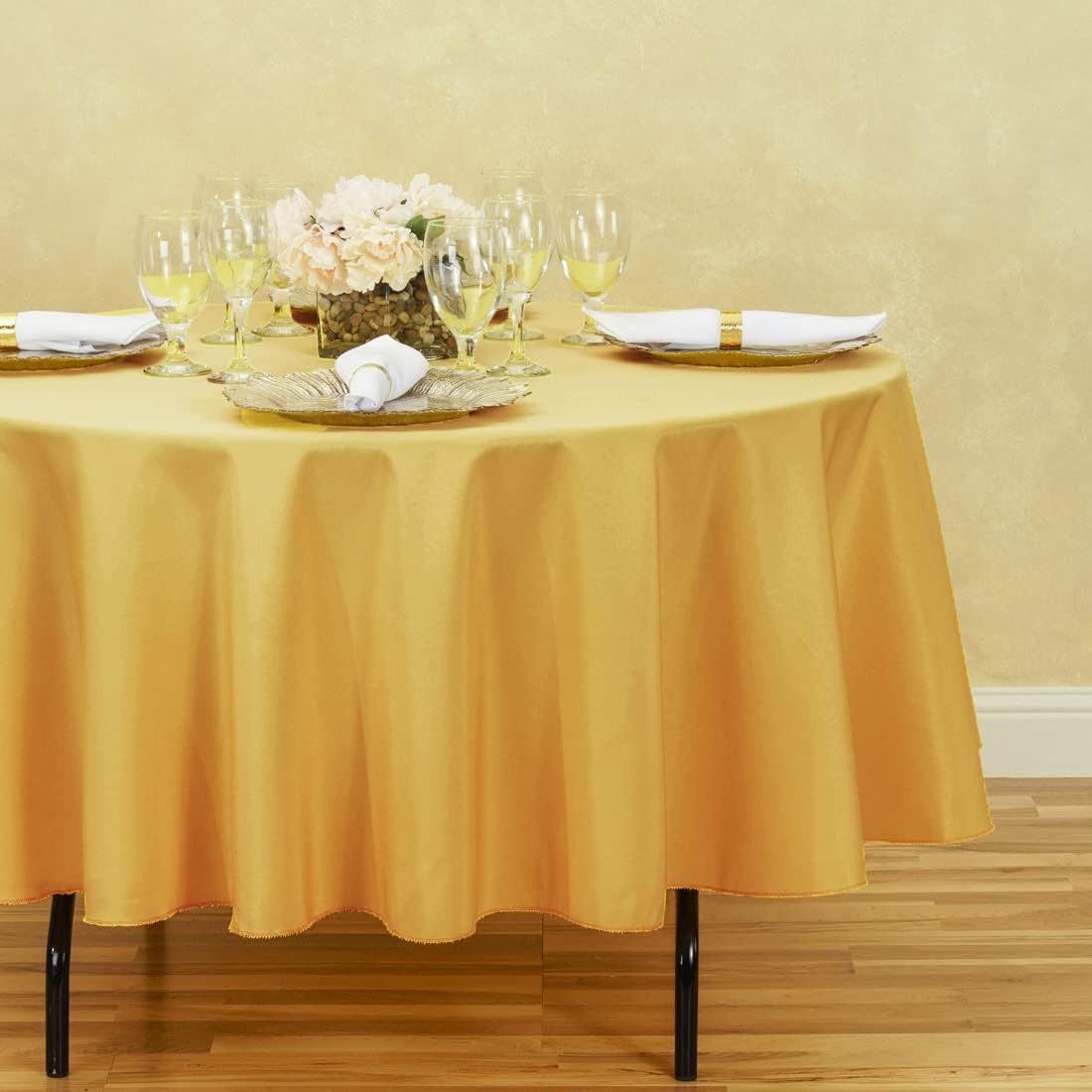 LinenTablecloth Round Polyester Tablecloth, 90-Inch, Gold