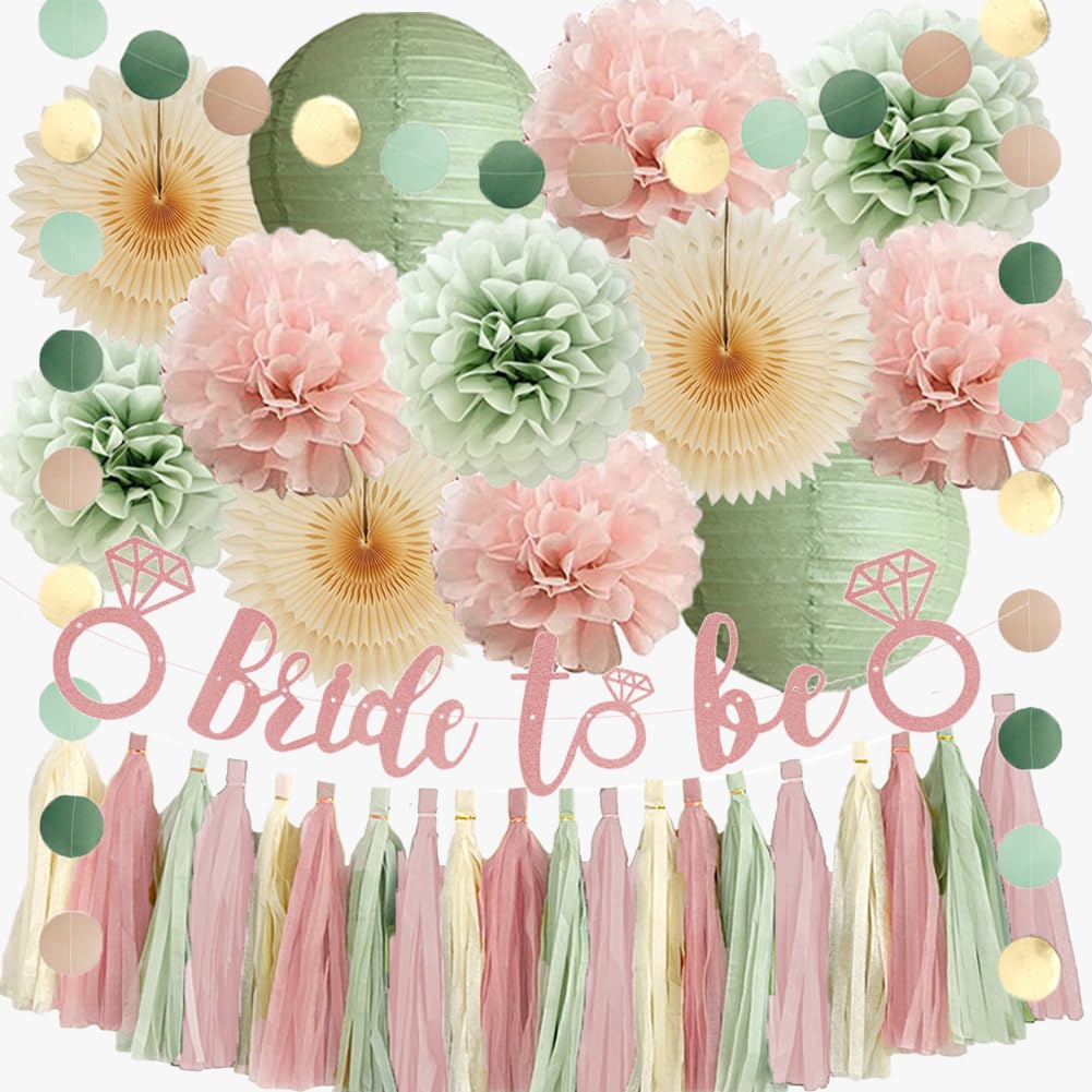 Dusty Pink and Sage Green Bridal Shower Decorations Boho Pastel Bride to Be Sage Green and Blush