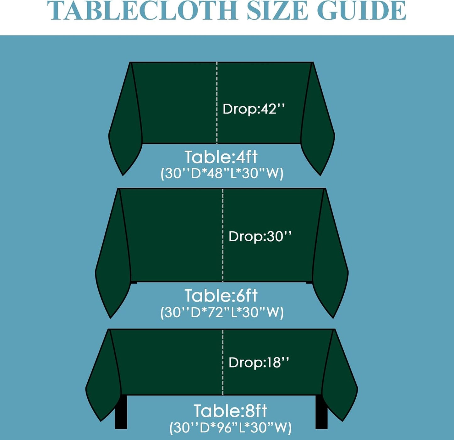 VidaFete Tablecloth 6 Pack 90 * 132inch Rectangle Table Cloth Polyester, Stain Wrinkle Resistant Polyester Dining Table Cover for Kitchen Dinning Party Wedding Rectangular Buffet Decoration(Green)