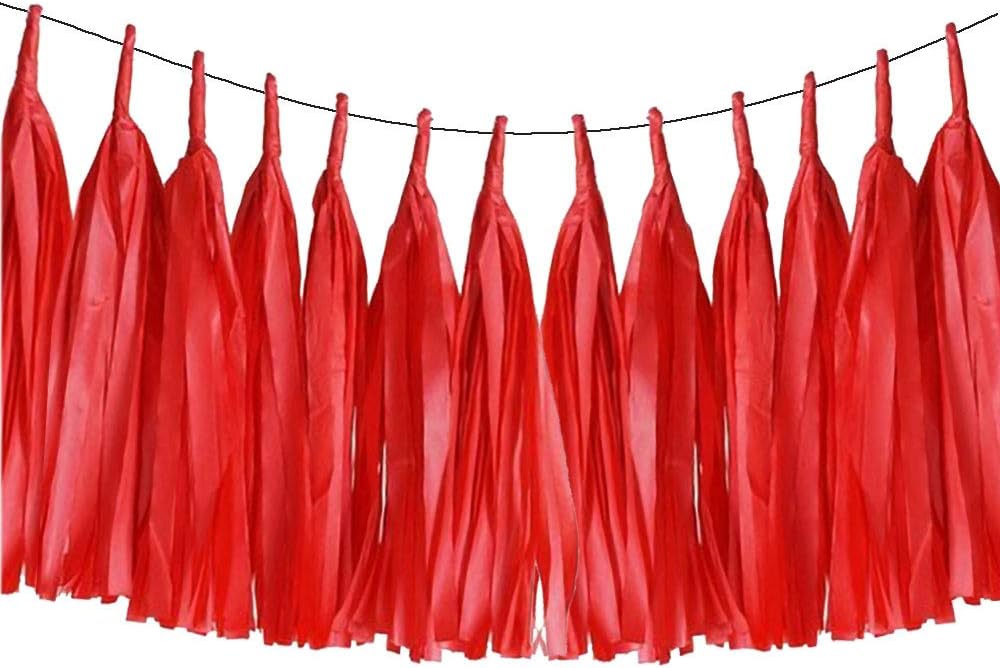 Aimto 20pcs Red Shiny Tassel Garland Banner Tissue Paper Tassels for Party Decorations