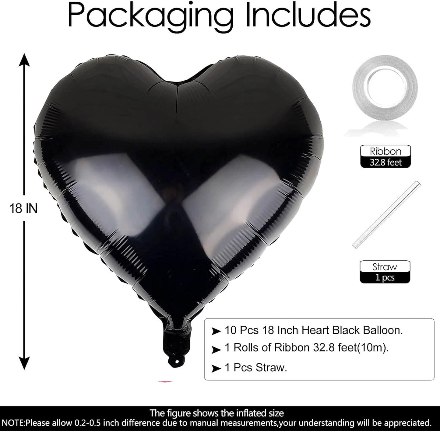 10Pcs Black Foil Heart Shaped Balloons 18 Inch Heart Mylar Balloons For Baby Shower Wedding Valentine Decorations Love Balloons Party Decorations