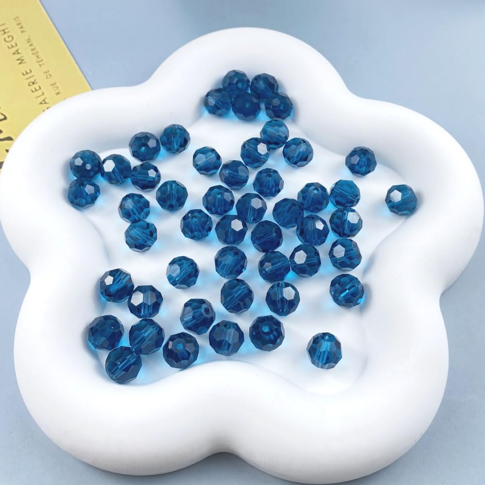 200 PCS 6mm Crystal Glass Beads Round Multiple Faceted Loose Spacer Glass Beads for DIY Handcrafte Bracelet Necklace Earring Jewelry Making(Peacoca Blue)